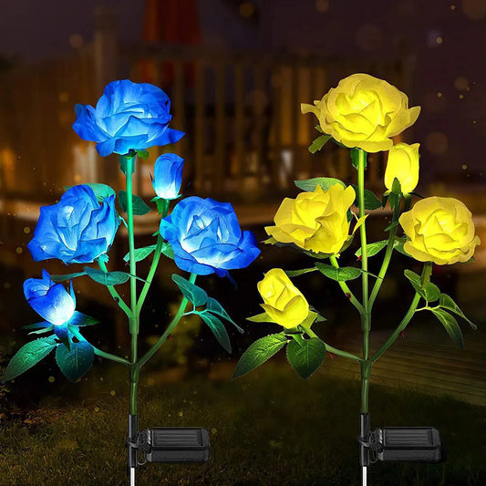 5 Heads Solar Lights Outdoor Decorative Solar Garden Lights Rose Flower - IHavePaws