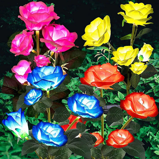 5 Heads Solar Lights Outdoor Decorative Solar Garden Lights Rose Flower - IHavePaws