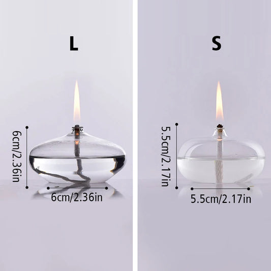 Handmade Oblate Transparent Glass Candlestick Oil Lamp with Wick Dinner Table Candle Rustic Christmas Home Decoration - IHavePaws