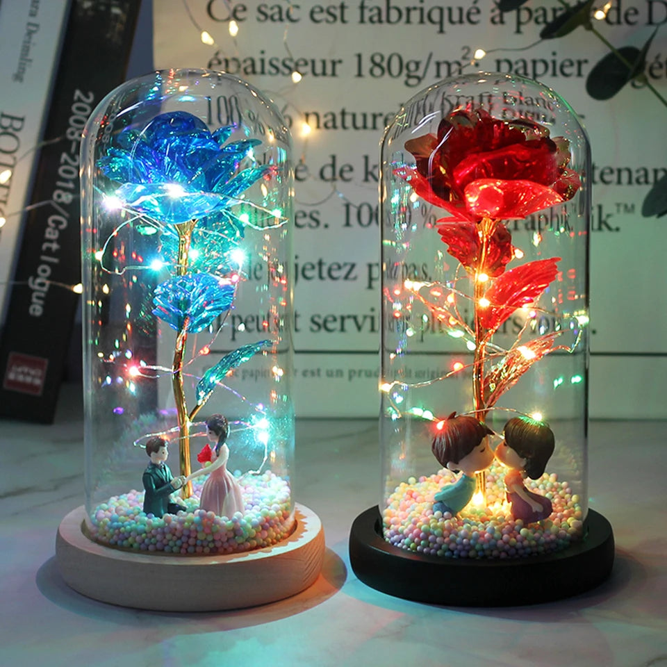 LED Enchanted Flower Galaxy Rose Eternal Beauty And The Beast Rose With Fairy - IHavePaws