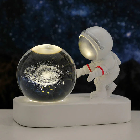Creative Astronaut Starry Sky Walking Night Light Carved Crystal Ball Luminous Base Decoration - IHavePaws