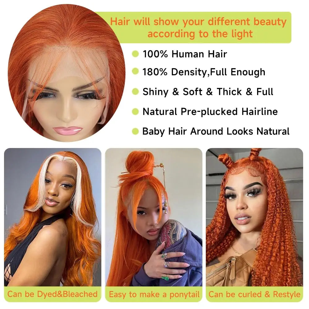 Ginger Orange Lace Front Wigs Human Hair Straight 13x4 HD Lace Frontal Human Hair Wigs Ginger Wig Lace Front Human Wigs