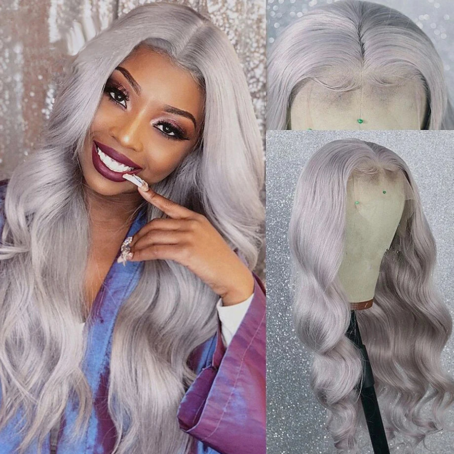 Silver Gray Lace Front Human Hair Wigs Transparent 13x4 Lace Wig Body Wave Lace Frontal Wig For Women Remy Wig MYLOCKME