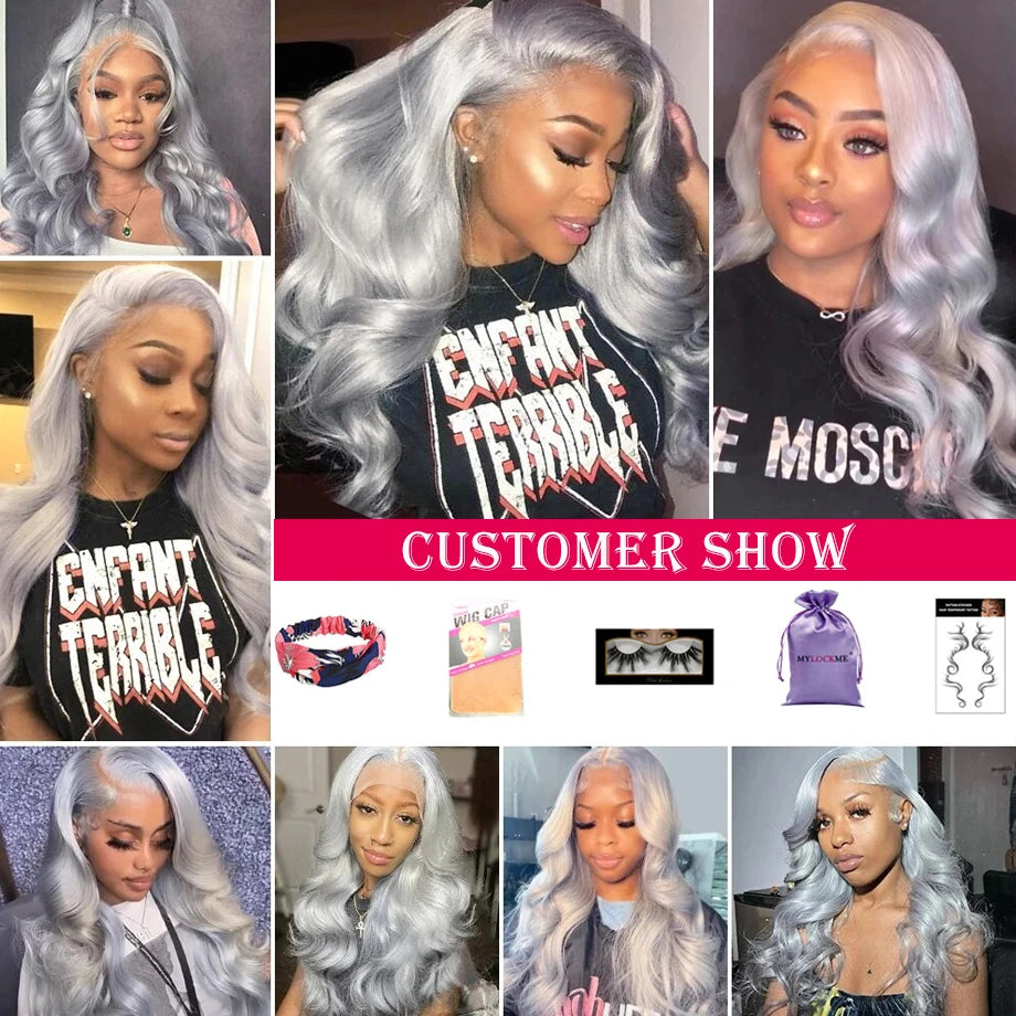 Silver Gray Lace Front Human Hair Wigs Transparent 13x4 Lace Wig Body Wave Lace Frontal Wig For Women Remy Wig MYLOCKME