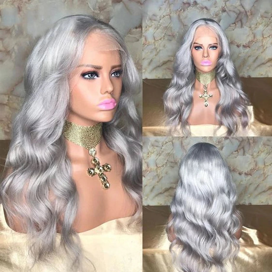 Silver Gray Lace Front Human Hair Wigs Transparent 13x4 Lace Wig Body Wave Lace Frontal Wig For Women Remy Wig MYLOCKME