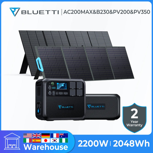 BLUETTI AC200MAX 2048Wh 2200W Portable Power Station B230 Expand LiFePO4 Battery PV200 PV350 Solar Panel Solar Generator
