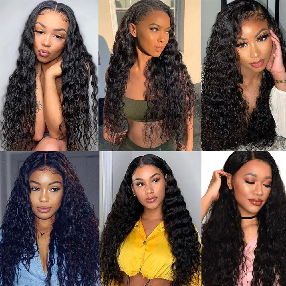 200 Density Water Deep Wave HD 30 32 Inch 13x4 Lace Front Human Hair 13x6 Lace Frontal Wig Transparent Brazilian Remy Hair Woman