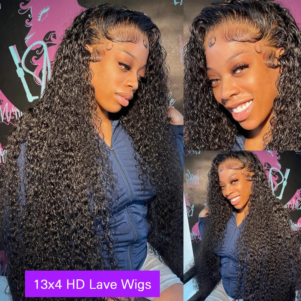 32 34 36Inch Deep Wave 13x6 13x4 Lace Front Human Hair Wigs Water Curly Lace Frontal Wig Glueless 4x4 Lace Closure Wigs