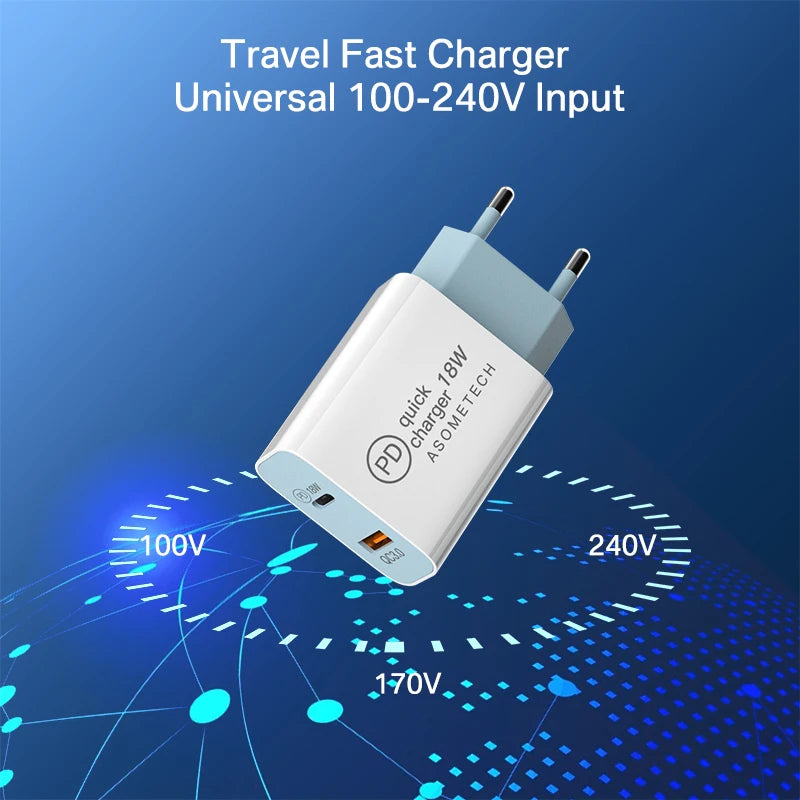 PD USB C Charger 18W Dual USB Quick Charge 3.0 Charging For iPhone Samsung Portable Travel Wall QC3.0 EU Adapter Type C Charger