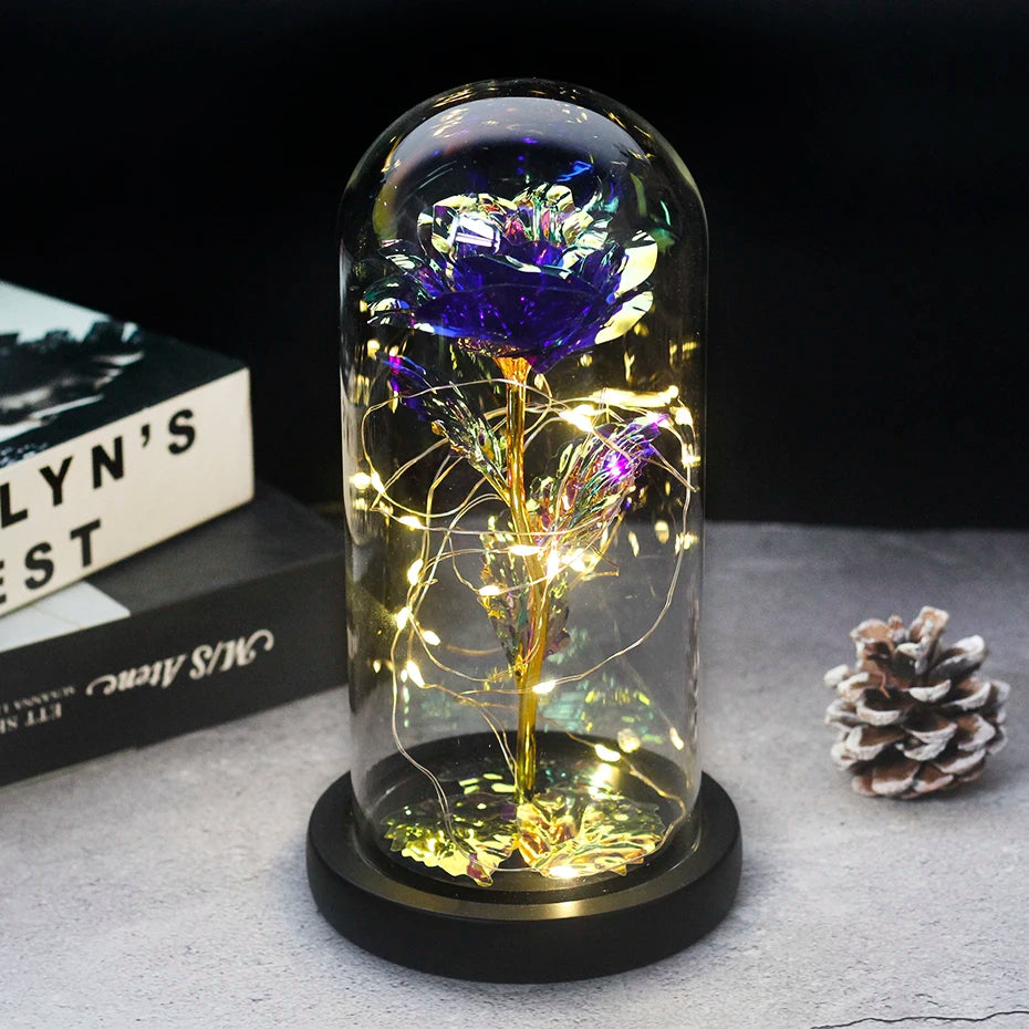LED "Beauty And The Beast" Enchanted Rose In Glass - Best Romantic Gifts Plum - IHavePaws