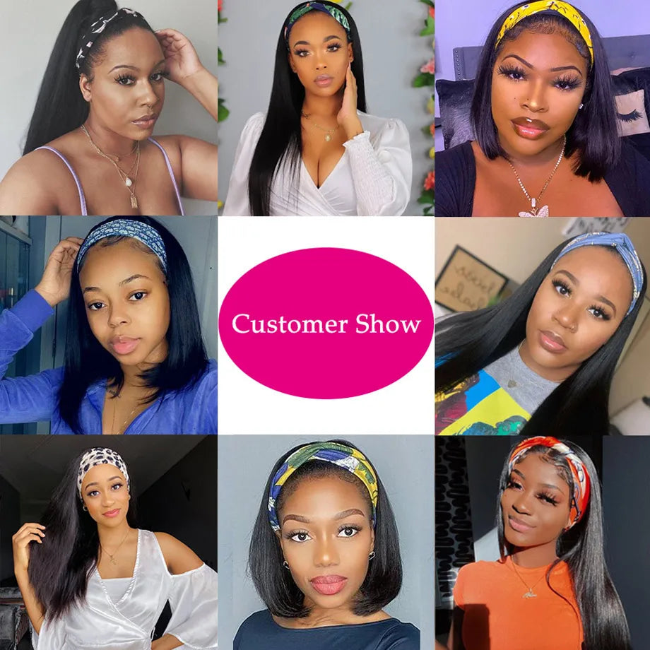 MYLOCKME Women's Headband Wig Human Hair Straight Glueless Brazilian Wigs For Black Women Remy Full Machine Made Fast Delivery