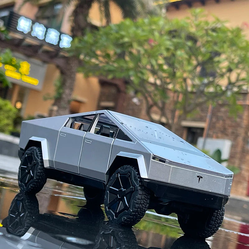 1/24 Tesla Cybertruck Pickup Alloy Car Model Diecast Metal Toy Off-road Vehicle Truck Model Simulation Sound Light Kids Toy Gift Grey - IHavePaws