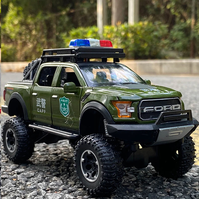 1:32 Ford Raptor SVT Alloy Car Model Diecasts Toy Modified Off-Road Vehicles Metal Car Model Simulation Collection Kids Toy Gift Police green - IHavePaws