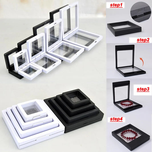 10PCS Set 3D Floating Display Case Stands Holder Suspension Storage for Pendant Necklace Bracelet Ring Coin Pin Gift Jewelry Box - IHavePaws