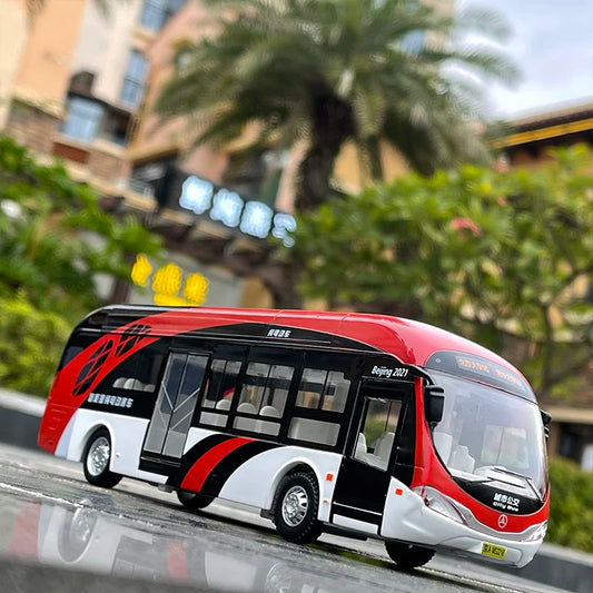Electric Tourist Toy Traffic Bus Alloy Car Model Diecast Metal Simulation Toy City Tour Bus Model Sound and Light Kids Toys Gift