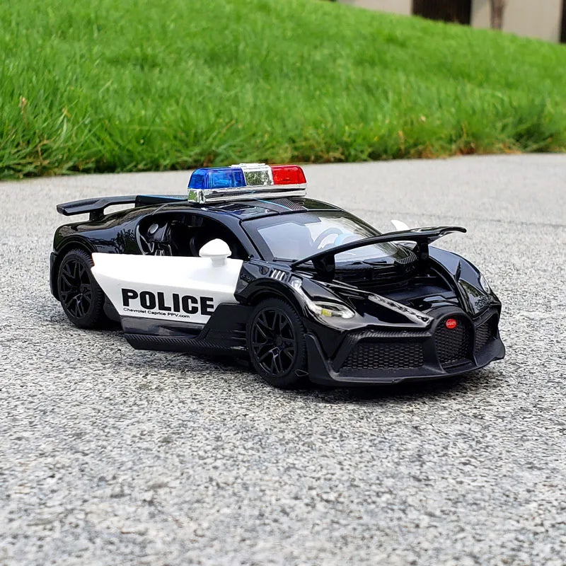 1:32 Bugatti Lavoiturenoire Alloy Sports Car Model Diecast Metal Toy Police Vehicles Car Model Sound and Light Children Toy Gift Police Black - IHavePaws