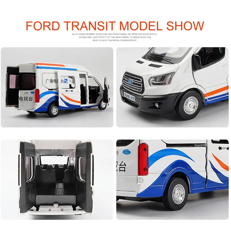 1:34 FORD Transit Alloy Multi-Purpose Vehicles Car Model Diecast Metal Toy Car Model Simulation Sound Light Collection Kids Gift - IHavePaws