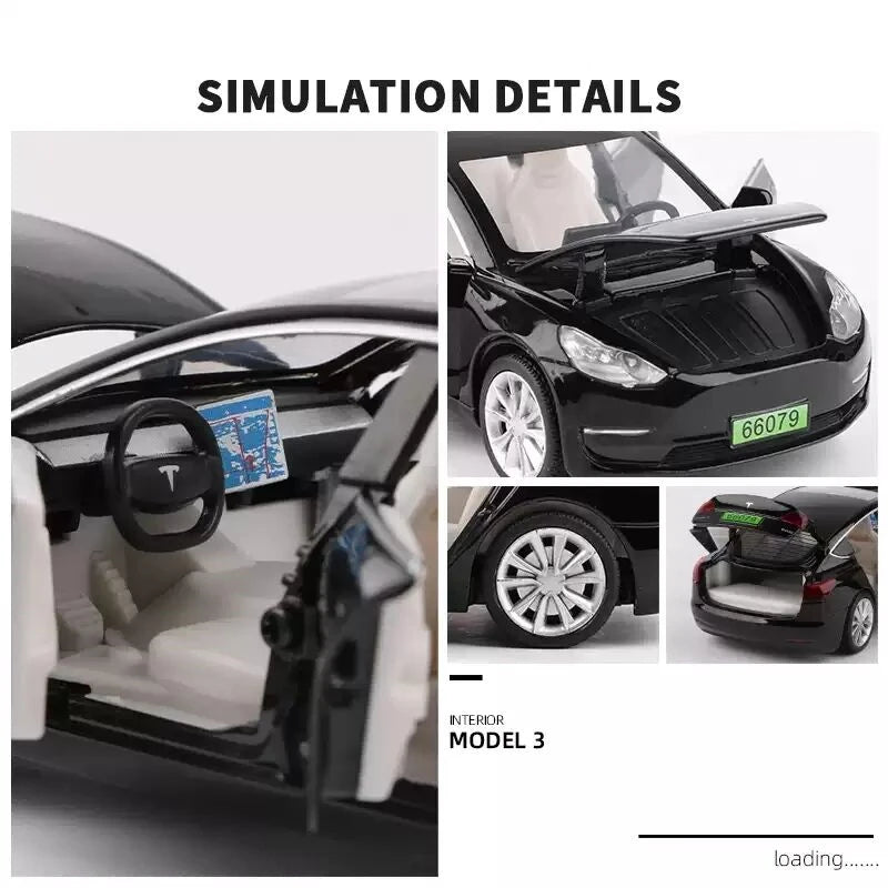 1:32 Tesla Model 3 Alloy Car Model Diecast Metal Vehicle Car Model High Simulation Sound and Light Collection - IHavePaws