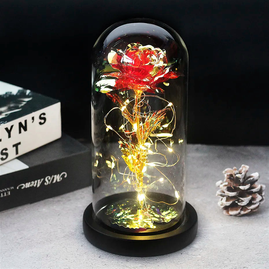 LED "Beauty And The Beast" Enchanted Rose In Glass - Best Romantic Gifts Yellow Red - IHavePaws