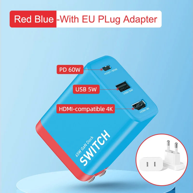 Hagibis Switch Dock for Nintendo Switch GaN fast charger Portable TV Docking Station 4K HDMI-compatible for Laptops iPad Phone Red blue-EU plug - IHavePaws