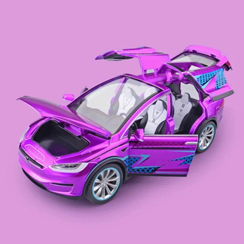 1:20 Tesla Model X Alloy Car Model Diecast Metal Toy Modified Vehicles Car Model Simulation Collection Sound Light Kids Toy Gift Purple - IHavePaws