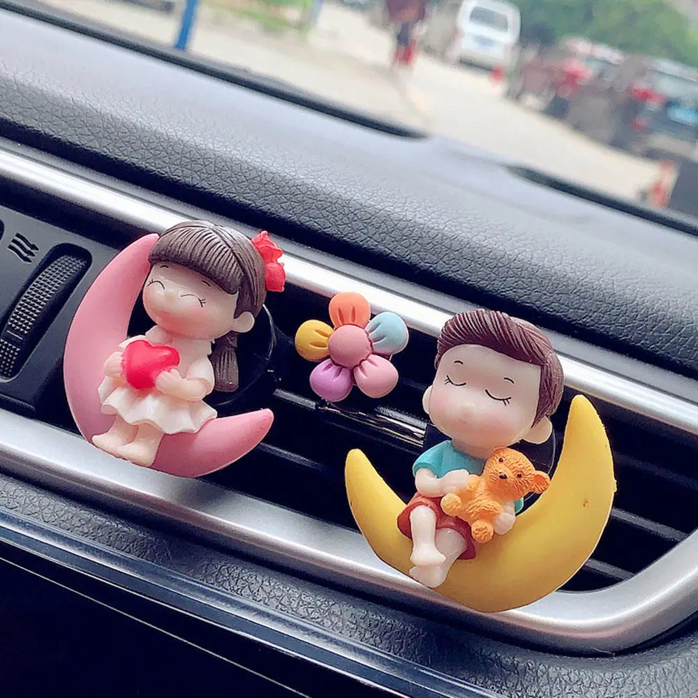 Couple Car Air Vent Freshener Perfume Clip Aromas Diffuser Decor Air Conditioning Perfume Clip Flavoring Valentine's Day Gift Moon Couple Flower - IHavePaws