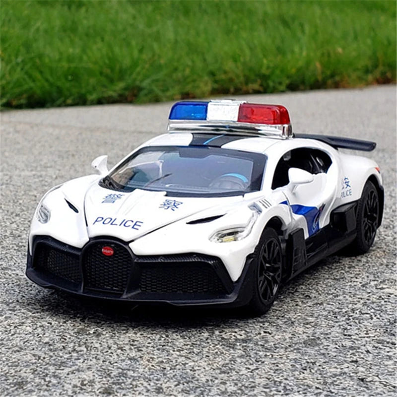 1:32 Bugatti Lavoiturenoire Alloy Sports Car Model Diecast Metal Toy Police Vehicles Car Model Sound and Light Children Toy Gift Police White - IHavePaws