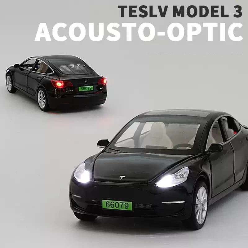 1:32 Tesla Model 3 Alloy Car Model Diecast Metal Vehicle Car Model High Simulation Sound and Light Collection - IHavePaws