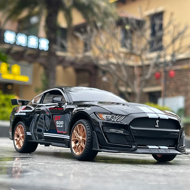 1/24 Ford Mustang Shelby GT500 Alloy Sports Car Model Diecasts Metal Toy Car Model Simulation Sound Light Collection Kids Gifts Black - IHavePaws