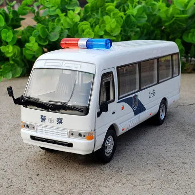 1:32 Coaster Bus Alloy Car Diecasts Simulation Metal Business Bus Vehicles Car Model Sound and Light Collection Kids Gift Police white - IHavePaws