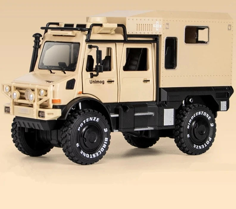 1/28 UNIMOG U4000 Motorhome Alloy Cross-country Touring Car Model Diecasts Toy Off-road Vehicles Car Model Simulation Kids Gifts Yellow - IHavePaws