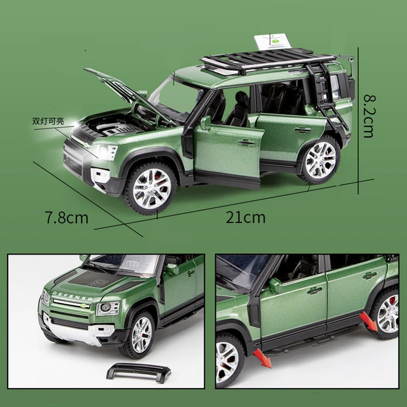 1/24 Defender SUV Alloy Car Model Diecasts Metal Toy Off-road Vehicles Car Model Sound and Light Simulation Collection Kids Gift