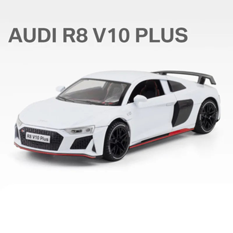 1:24 AUDI R8 V10 Plus Alloy Sports Car Model Diecasts Metal Toy Car Model High Simulation Sound Light Collection Kids Toys Gifts White - IHavePaws