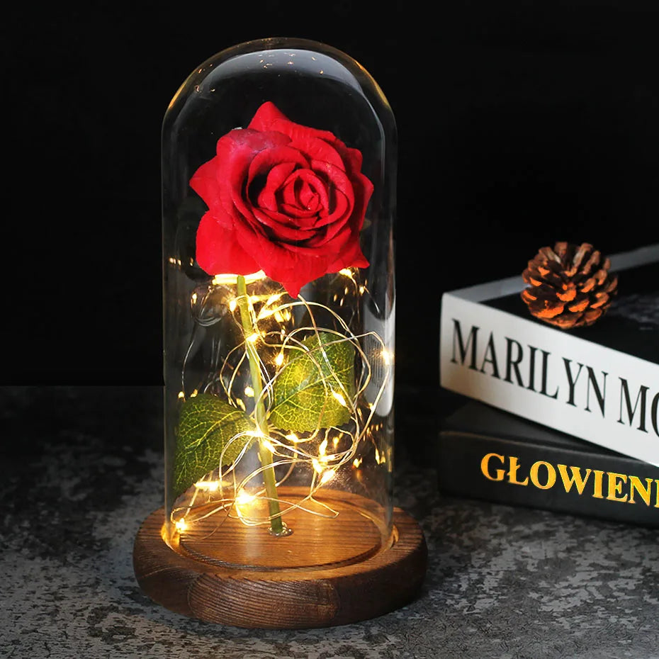 LED "Beauty And The Beast" Enchanted Rose In Glass - Best Romantic Gifts Deep Red - IHavePaws