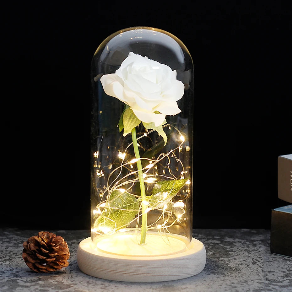 LED "Beauty And The Beast" Enchanted Rose In Glass - Best Romantic Gifts Wood - IHavePaws