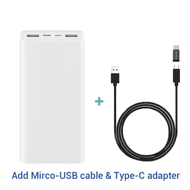 Xiaomi Power Bank 20000mAh 3 PLM18ZM 18W 2-Way Quick Charging USB C Portable Add 2 in 1 Cable - IHavePaws