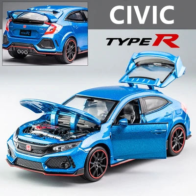 1:32 HONDA CIVIC TYPE-R Alloy Car Model Diecasts & Toy Vehicles Metal Sports Car Model Sound and Light Collection Blue - IHavePaws