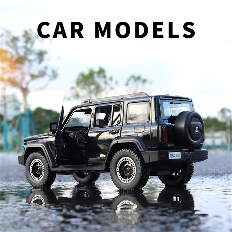 New 1:24 Tank 300 Wrangler SUV Alloy Car Model Diecast Metal Toy Off-road Vehicle Car Model Simulation Sound and Light Kids Gift