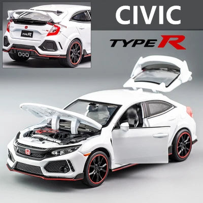 1:32 HONDA CIVIC TYPE-R Alloy Car Model Diecasts & Toy Vehicles Metal Sports Car Model Sound and Light Collection White - IHavePaws
