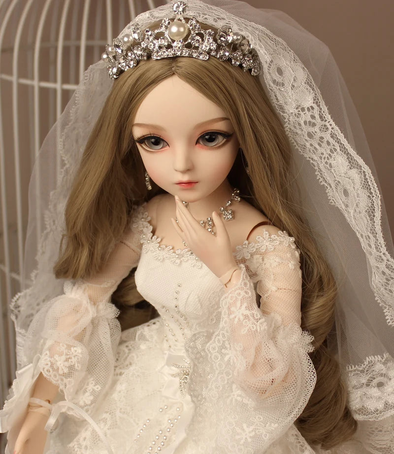 1/3ball jointed doll bjd doll doris gifts for girl Handpainted makeup fullset fairy tale princess doll with crown wedding dress