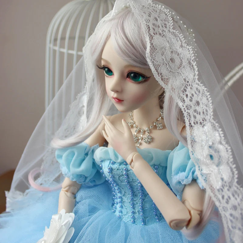 BJD 1/3 ball jointed Doll gifts for girl Handpainted makeup fullset fairy tale princess doll with wedding dress  BLUE FAIRY