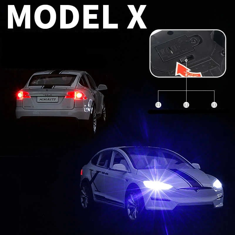 1:20 Tesla Model X Alloy Car Model Diecast Metal Toy Modified Vehicles Car Model Simulation Collection Sound Light Kids Toy Gift - IHavePaws