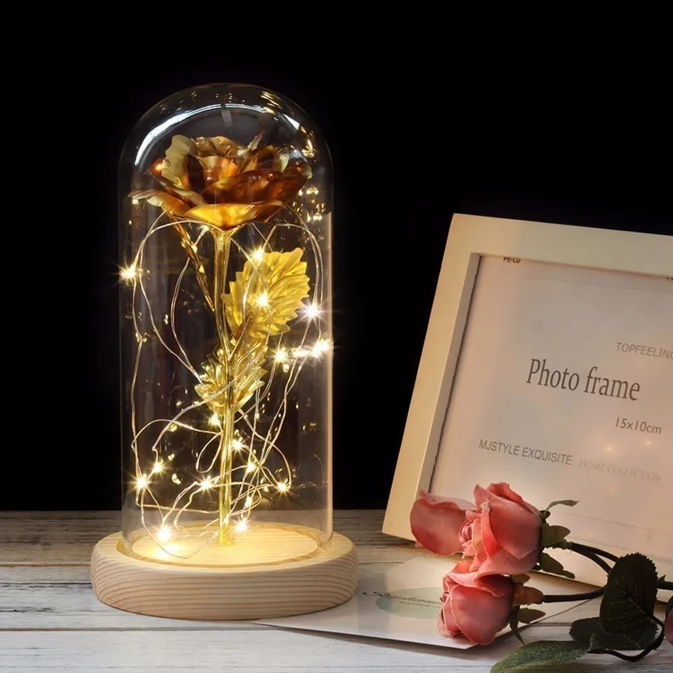 LED "Beauty And The Beast" Enchanted Rose In Glass - Best Romantic Gifts Gold - IHavePaws