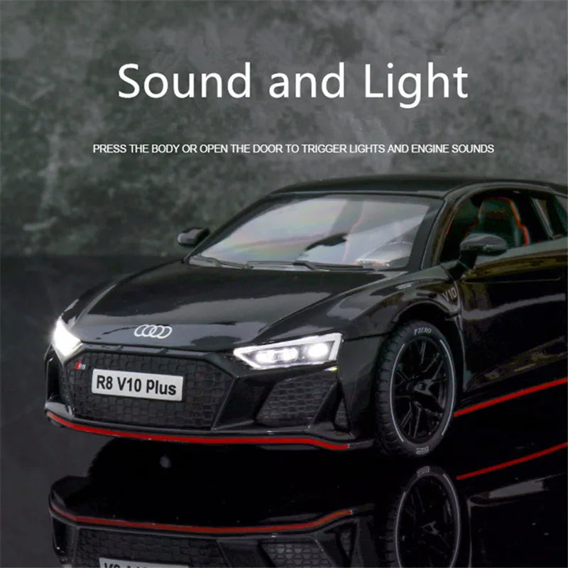1:24 AUDI R8 V10 Plus Alloy Sports Car Model Diecasts Metal Toy Car Model High Simulation Sound Light Collection Kids Toys Gifts - IHavePaws
