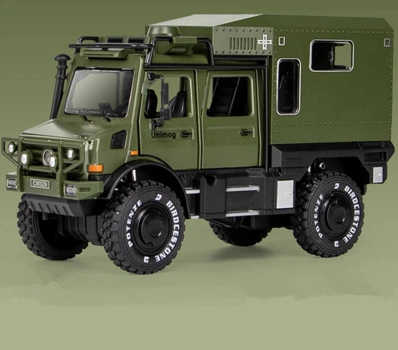 1/28 UNIMOG U4000 Alloy Motorhome Touring Car Model Diecasts Cross-country Off-road Vehicles Model Simulation Childrens Toy Gift Green - IHavePaws