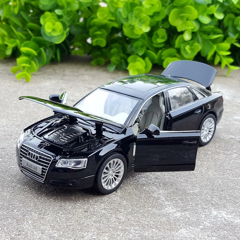 1/32 AUDI A8 Alloy Car Model Diecast & Toy Vehicle Metal Toy Car Model High Simulation Sound Light Collection Childrens Toy Gift Black - IHavePaws