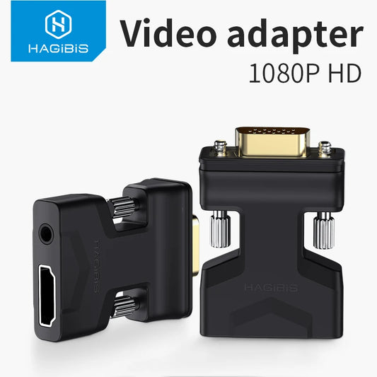 Hagibis HDMI-compatible to VGA Adapter with Audio Port Female Video Converter 3.5mm for PS4 Laptop PC TV Box Monitor Projector - IHavePaws