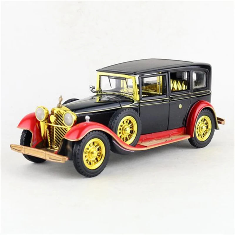 1:28 Retro Classic Car Alloy Car Model Diecasts Metal Vehicles Toy Old Car Model High Simulation Collection Ornament Kids Gift Black with red - IHavePaws