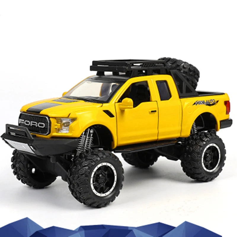 1:32 Ford Raptor SVT Alloy Car Model Diecasts Toy Modified Off-Road Vehicles Metal Car Model Simulation Collection Kids Toy Gift Yellow - IHavePaws