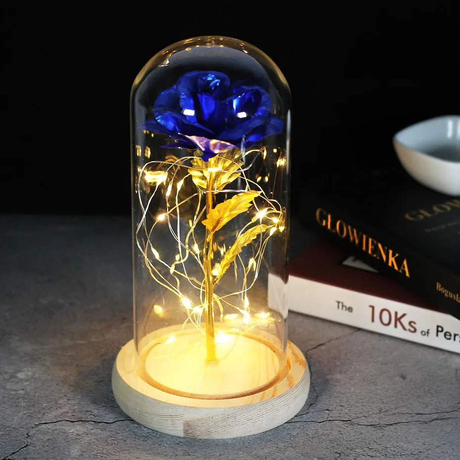LED "Beauty And The Beast" Enchanted Rose In Glass - Best Romantic Gifts Blue - IHavePaws